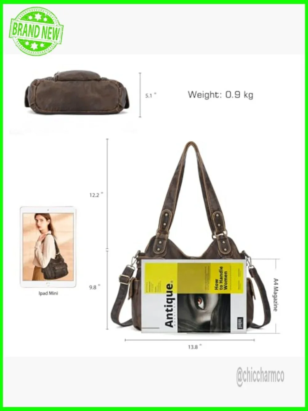 Soft PU Leather Hobo Shoulder Bag with Multiple Pockets